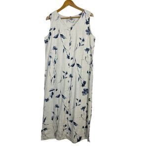 Vintage 90s Produce Company Long Maxi Linen Floral Sleeveless Tank Dress XL